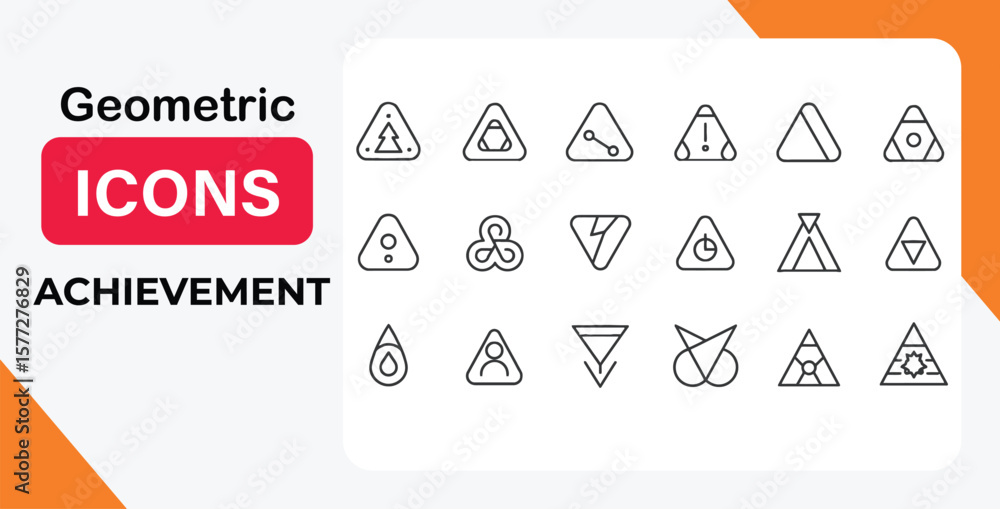 Poster vector art of collection of various triangle outline icons isolated on white background