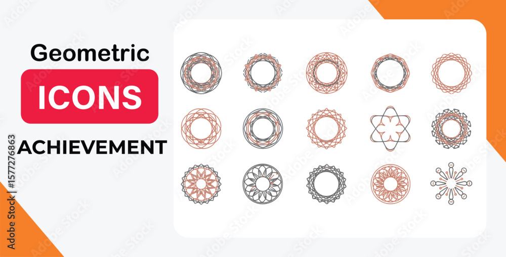 Poster vector art of collection of geometric circle patterns isolated on white background