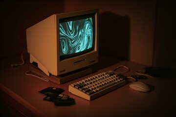Vintage Computer Setup With Retro Technology From The Early Internet Era