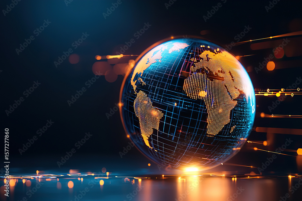 Aufkleber digital globe with glowing continents and network lines, representing global connectivity and techno