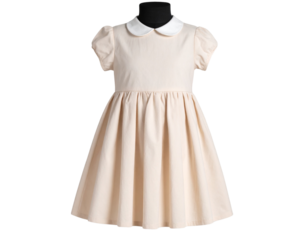  Classic Beige Infant Dress with Peter Pan Collar, on Invisible Mannequin, isolated on transparent background PNG