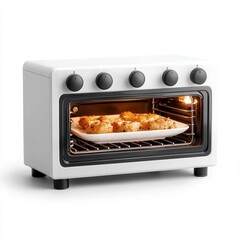 Compact White Toaster Oven with Browned Baked Goods Inside