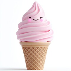 Charming Pink Ice Cream Cone with Smiling Face and Whimsical Design