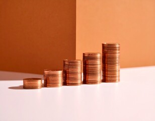 Dynamic image of cent coin stacks on a split duotone background, highlighting economic concepts like inflation or financial value