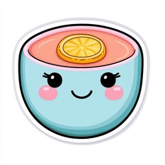 Cute Cartoon Bowl with Smiling Face and Lemon Slice on Top