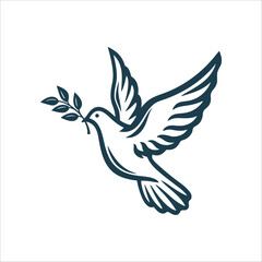 Obraz premium Dove of Peace with Olive Branch Illustration peace and democracy day dove mid flight with an ol