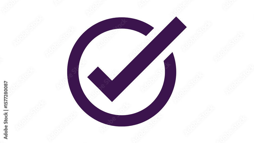 Poster minimal dark purple check mark with circle border on white background