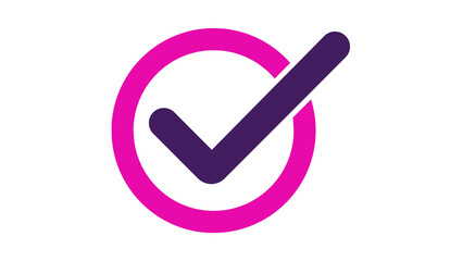Navy Blue Check Mark Inside Pink Circle on White Background, Minimalist