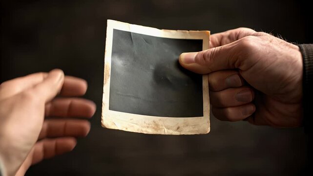 Old vintage vdo held by fingers and hands evokes unresolved trauma and memory with worn edges and emotional depth in nostalgic moment