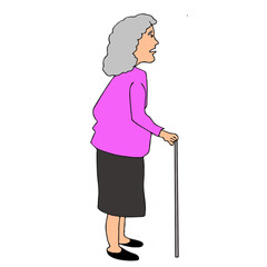 grand mother element standing walking with stick illustration useful to show elderly cocnept aged person with stick.eps