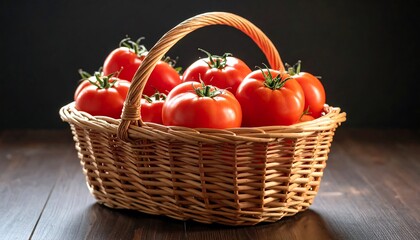 Fresh tomatoes in a wicker basket