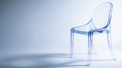 Transparent Chair's Shadow: The image features an elegant, transparent chair casting a subtle shadow, demonstrating clean lines, modern design and simplicity.