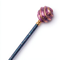 Colorful Glittery Spiral Wand with Golden Accents and Blue Handle