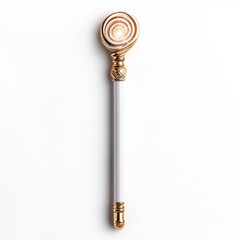 Elegant decorative pen with gold and white design on plain background