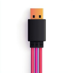 USB Connector with Colorful Cables on White Background