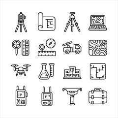 Surveying & Engineering Line Icons – Construction, Mapping, and Tech Tools