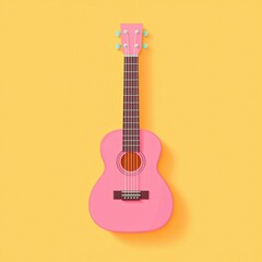 Pink Acoustic Guitar on Bright Yellow Background with Unique Design