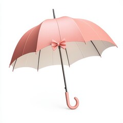 Pink Umbrella with Bow on a White Background for Rainy Day Decor