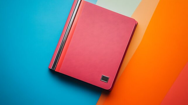 Vibrant notebook shines, a pink journal rests against a colorful backdrop