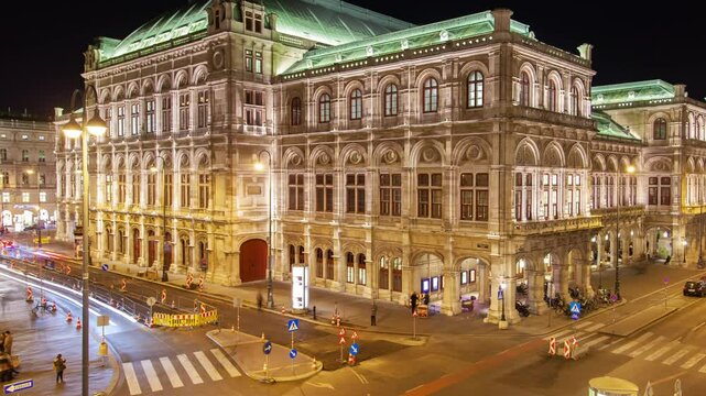 Vienna&rsquo;s City Lights: Opera House Intersecting Traffic Trails