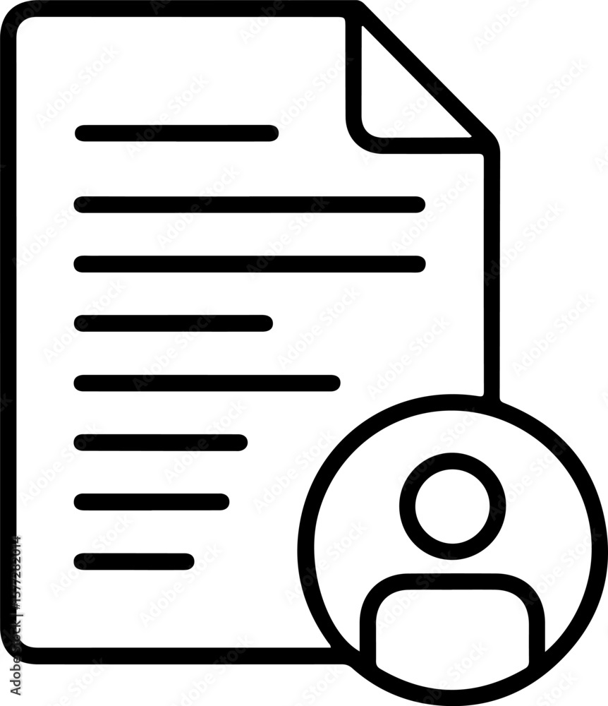 Poster simple outline icon representing a document with a user profile symbol