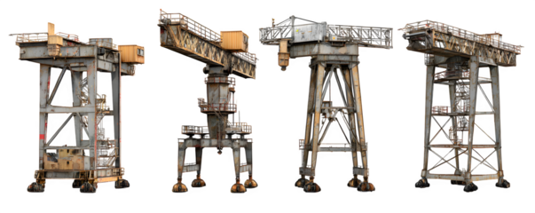 Professional Realistic High-Resolution Four gantry cranes shown side versatile design element, digital artwork, ideal for advertising and web banners, creative projects