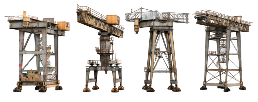 Professional Realistic High-Resolution Four gantry cranes shown side versatile design element, digital artwork, ideal for advertising and web banners, creative projects