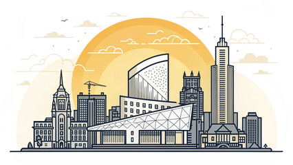 Obraz premium Cityscape Building Outline Silhouette Icon