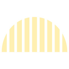vector illustration of pastel light yellow semi-circle with white vertical stripes on transparent background. Abstract graphic design shape
