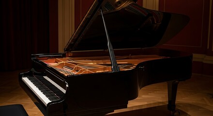 Fototapeta premium Grand Piano's Elegance Keyboard Harmony in a Concert Hall Ambiance