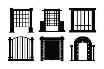 Set of black and white doors and windows vector illustration