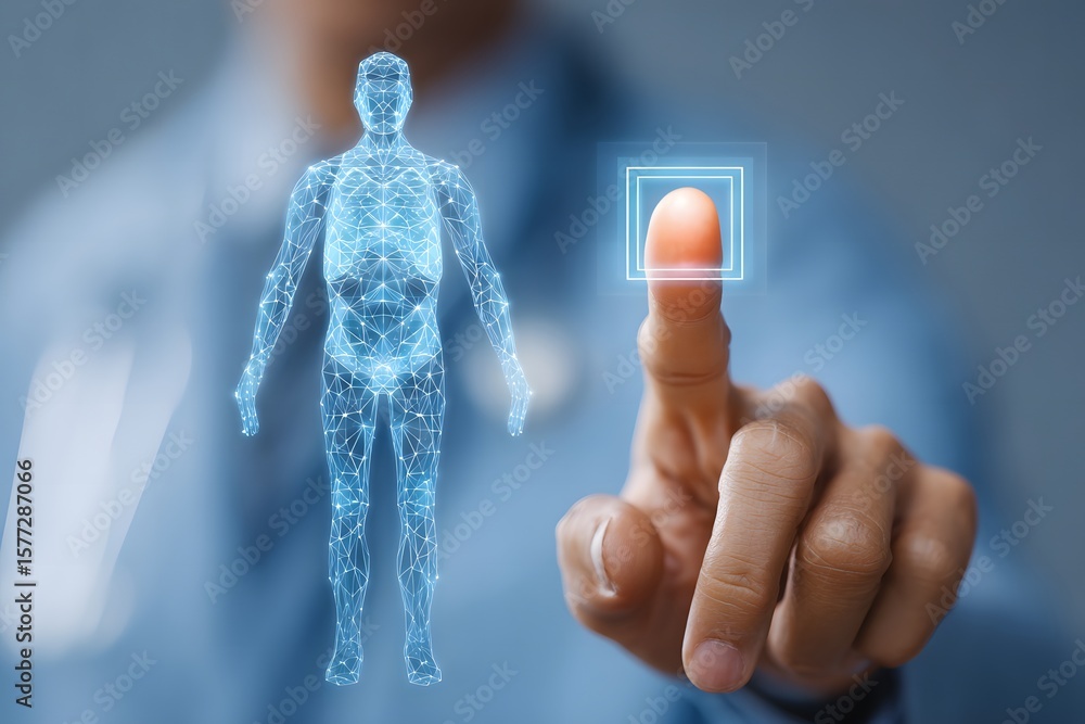 Poster interactive touchscreen displaying a digital human anatomy model