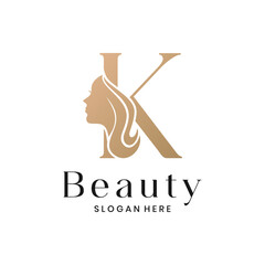 Elegant beauty salon logo with a woman's face silhouette and letter K