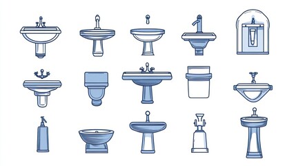 Collection of various bathroom sink, faucet, and toilet icons.
