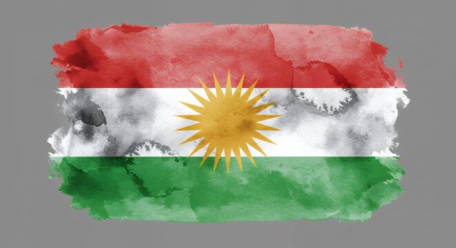 Watercolor Kurdish flag with sun