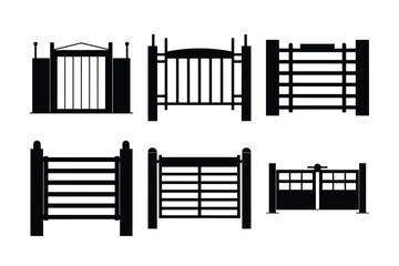 Set of black building silhouettes vector design with office windows doors and architecture icons