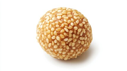 Single sesame ball, close-up, isolated on white background.