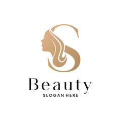 Elegant beauty salon logo with a woman's face silhouette and letter S