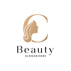 Elegant beauty salon logo with a woman's face silhouette in a C letter design