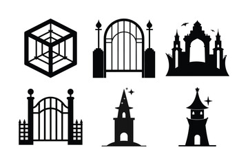 Collection of vector architecture building silhouettes, perfect for city skyline and travel illustrations featuring European landmarks like churches, castles, and towers