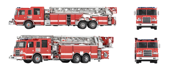 Isolated Professional Studio-Lit fire truck with ladder mounte commercial stock asset, versatile design element, ideal for video overlays and print projects, professional graphics