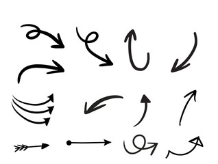 Set of Simple Hand Drawn Black Arrows in Various Styles – Sketch Line Arrow Collection