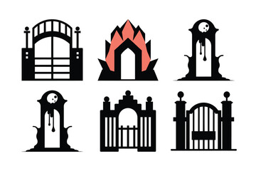 Vector church icons and symbols set: a vibrant illustration of people at home, a sign of love and business design