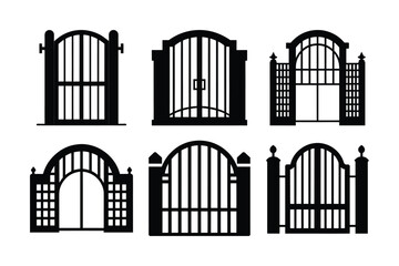 Obraz premium Set of black silhouette icon vector illustrations of urban city church and factory buildings with windows