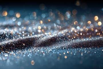 Golden and silver particles shimmer like stars on a dark velvet surface, creating a captivating visual symphony of light and texture Generative AI