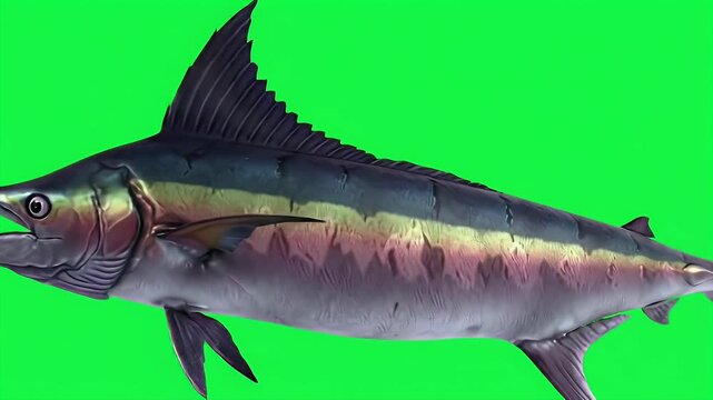 Animated Marlin Fish on Green Screen Background