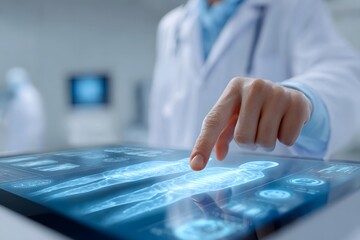 Doctor Analyzing Medical Scan on Digital Tablet