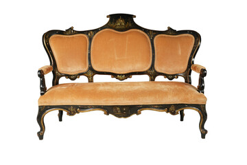 antique chair isolated on white  Antique Victorian Carved Walnut and Velvet Medallion Back Sofa