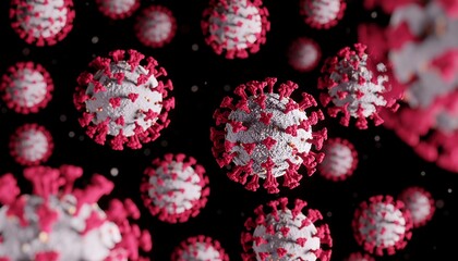 3D illustration of many virus particles