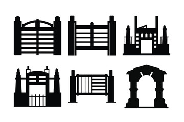 Obraz premium Urban architecture vector silhouettes: a set of black building and factory icons for city design and construction